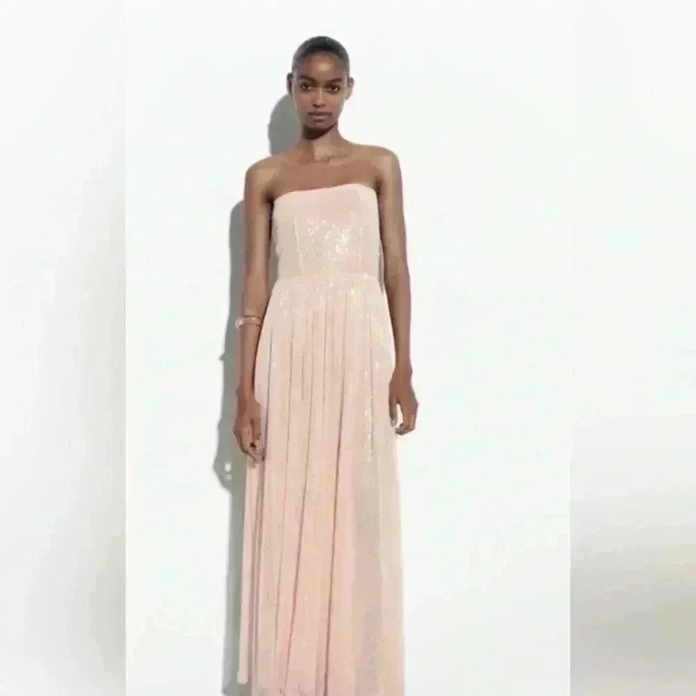 Zara Strapless Cream Dress - Picture 2 of 9